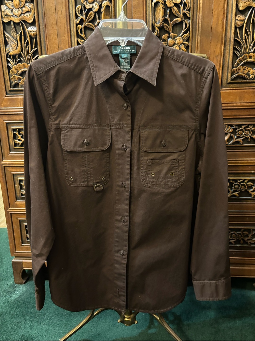 Lauren Ralph Lauren Brown Utility Safari Button Up Shir
